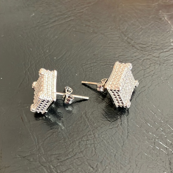 Men’s Earrings 925 Sterling Silver CZ - Picture 3 of 10